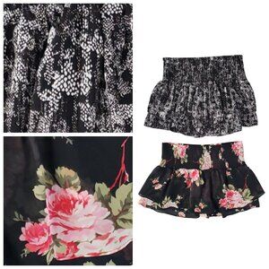 Express Floral & Snakeskin Print Smocked Mini Skirt Set | Size Large